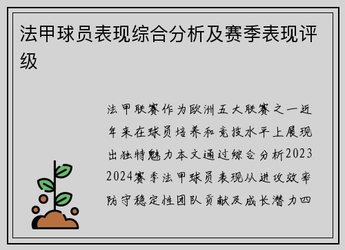 法甲球员表现综合分析及赛季表现评级